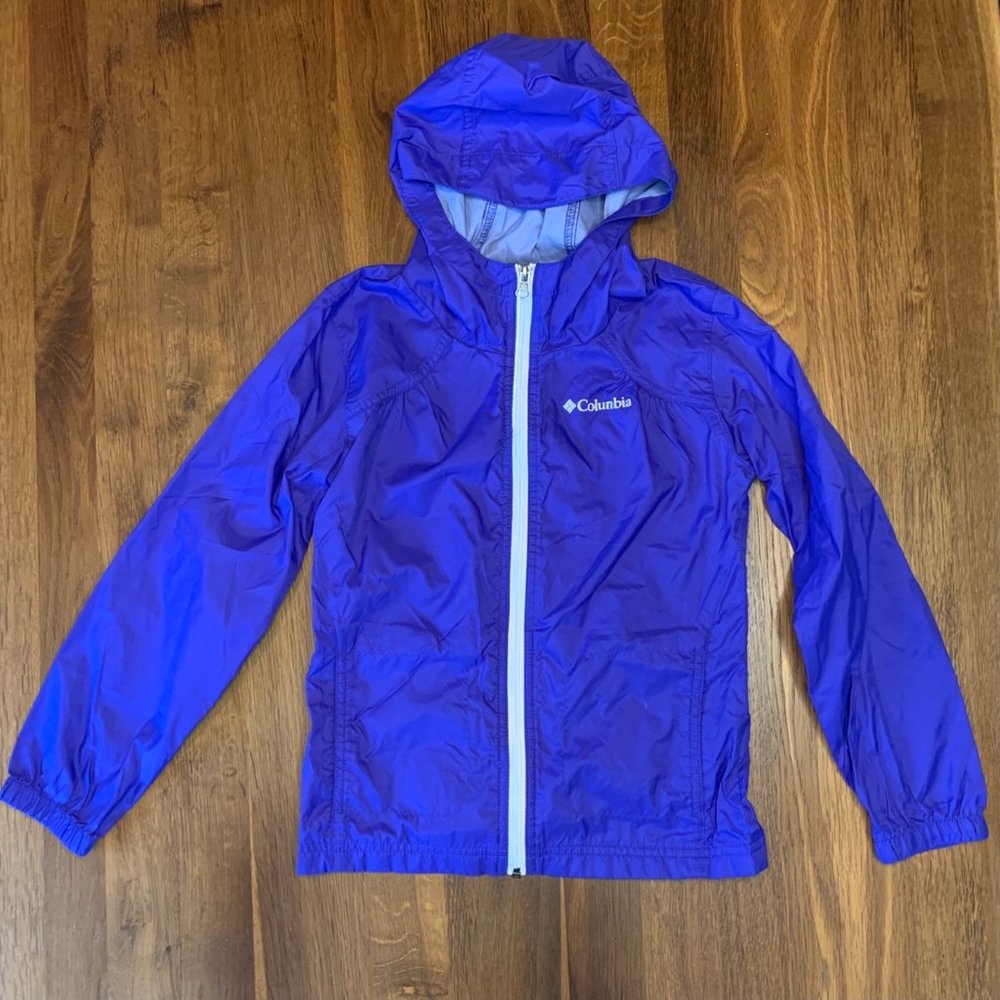 COLUMBIA Girl's Rain Jacket Purple 7-8 Small EUC Switchback